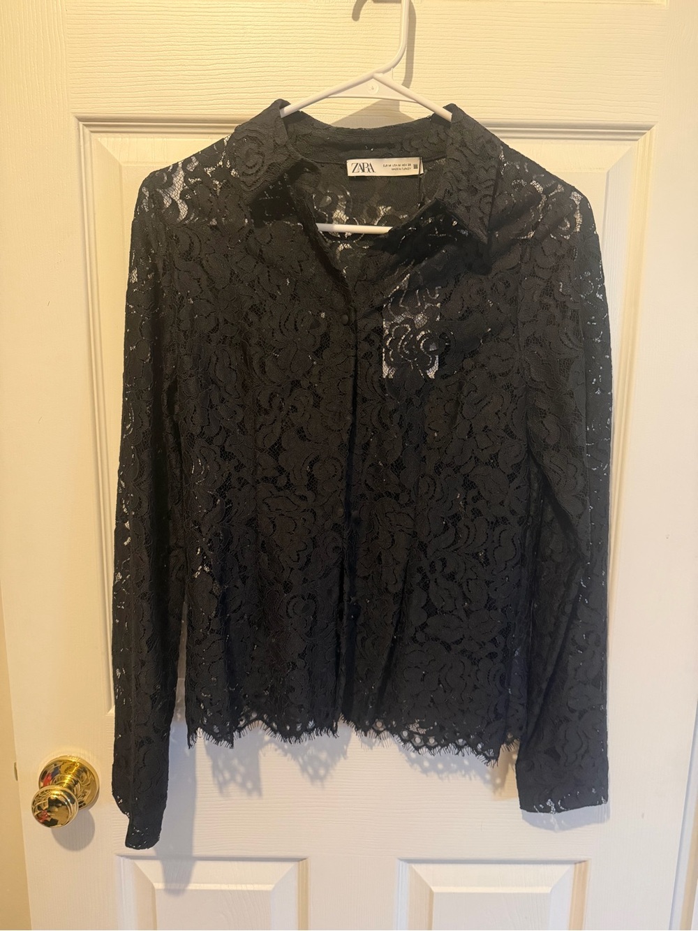 Zara Black Floral Lace Button-Front Blouse